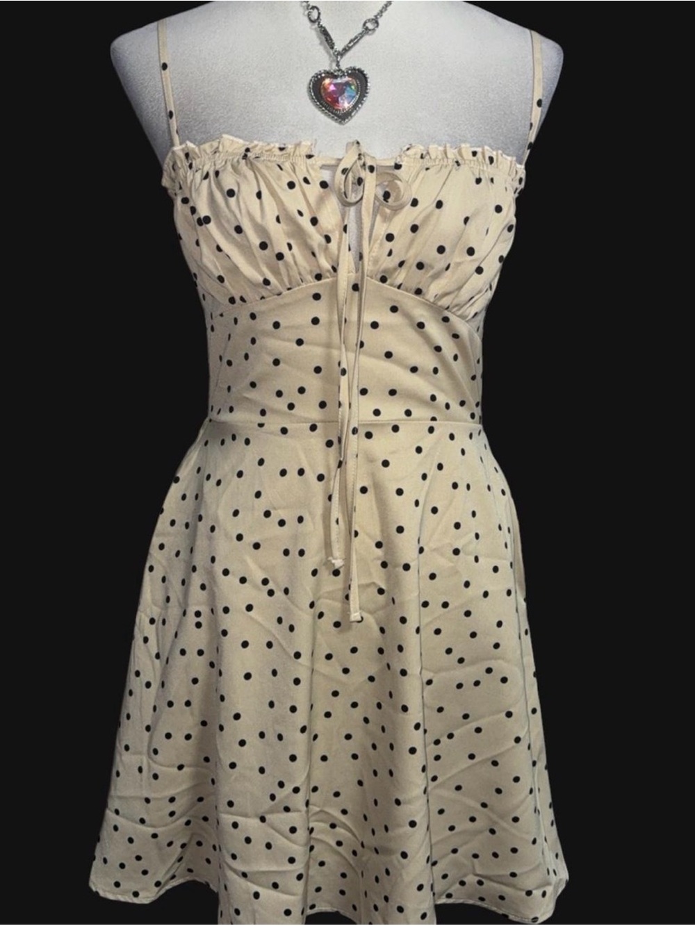 Cream Polka Dot Spaghetti Strap Mini Dress